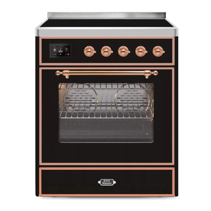 ILVE UMI30NE3BKP Majestic II 30" Induction Range (Triple Glass Door, Glossy Black, Copper)