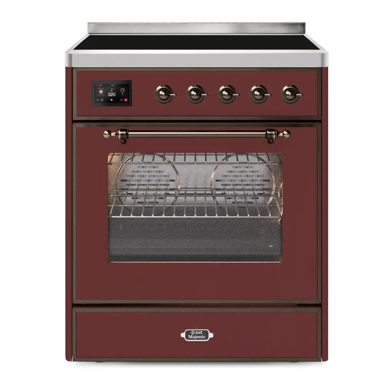 ILVE UMI30NE3BUB Majestic II 30" Induction Range (Triple Glass Door, Burgundy, Burnished)