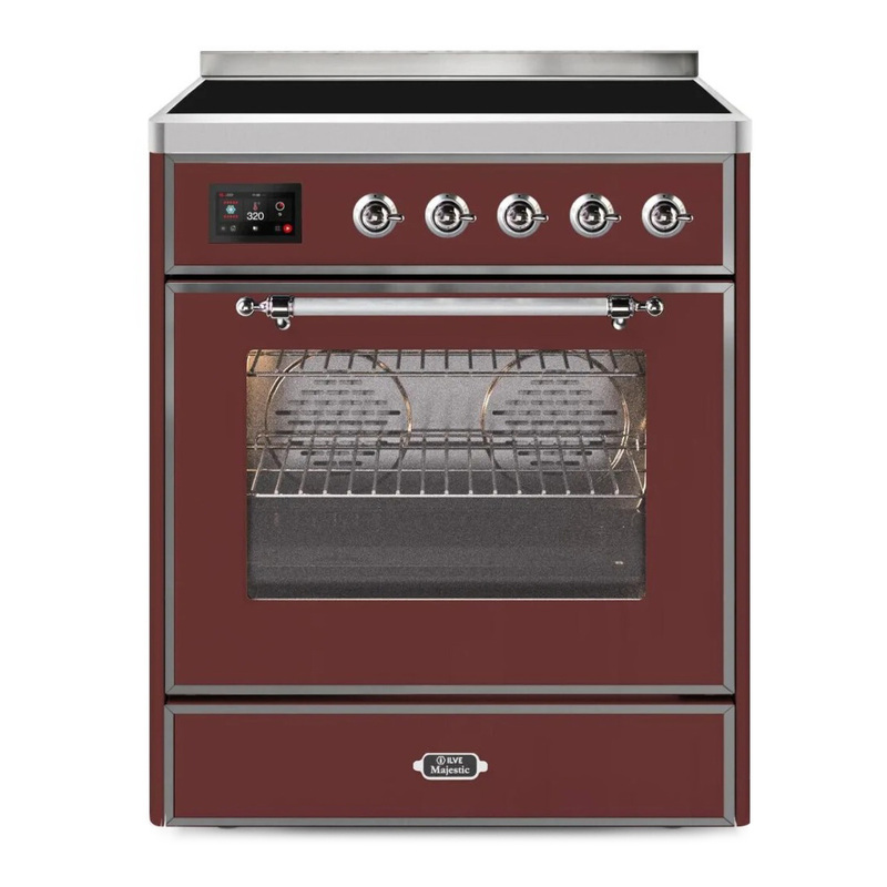 ILVE UMI30NE3BUC Majestic II 30" Induction Range (Triple Glass Door, Burgundy, Chrome)