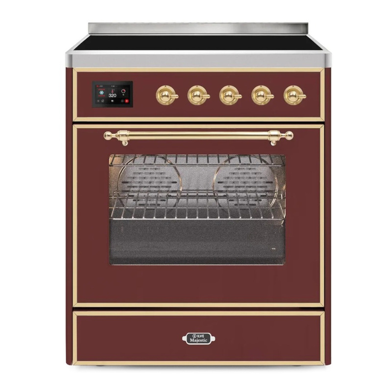 ILVE UMI30NE3BUG Majestic II 30" Induction Range (Triple Glass Door, Burgundy, Brass)