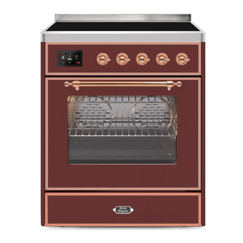 ILVE UMI30NE3BUP Majestic II 30" Induction Range (Triple Glass Door, Burgundy, Copper)