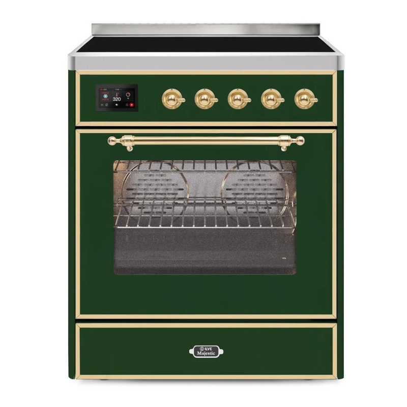 ILVE UMI30NE3EGG Majestic II 30" Induction Range (Triple Glass Door, Emerald Green, Brass)