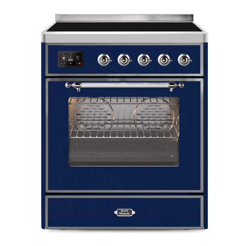 ILVE UMI30NE3MBC Majestic II 30" Induction Range (Triple Glass Door, Midnight Blue, Chrome)