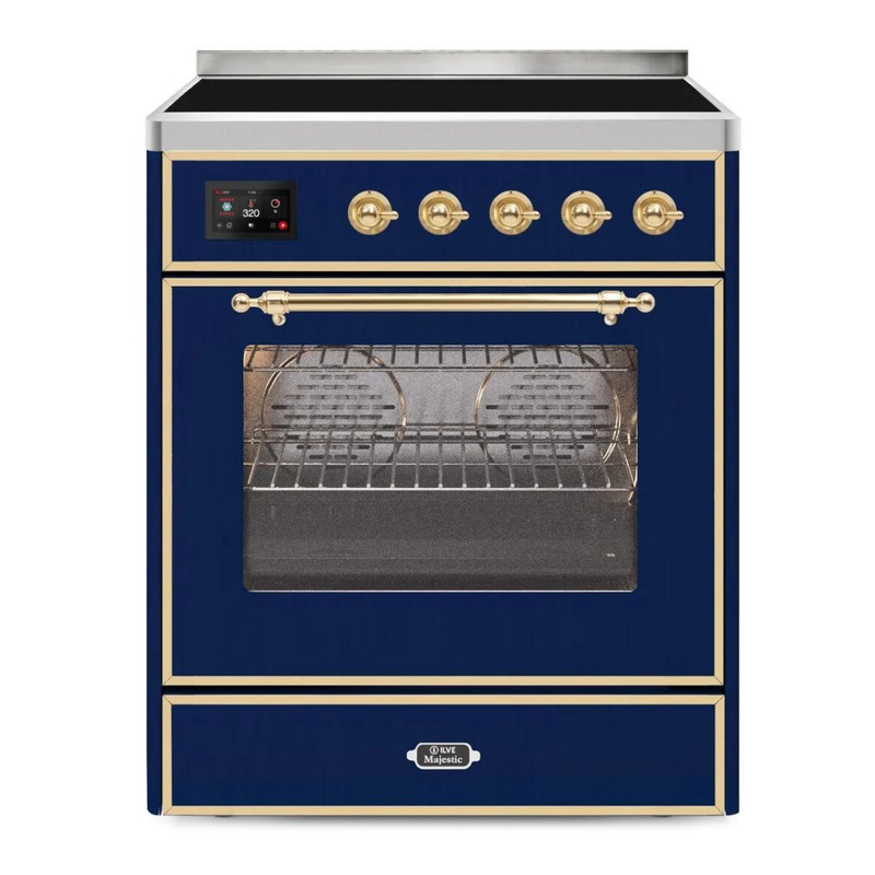 ILVE UMI30NE3MBG Majestic II 30" Induction Range (Triple Glass Door, Midnight Blue, Brass)