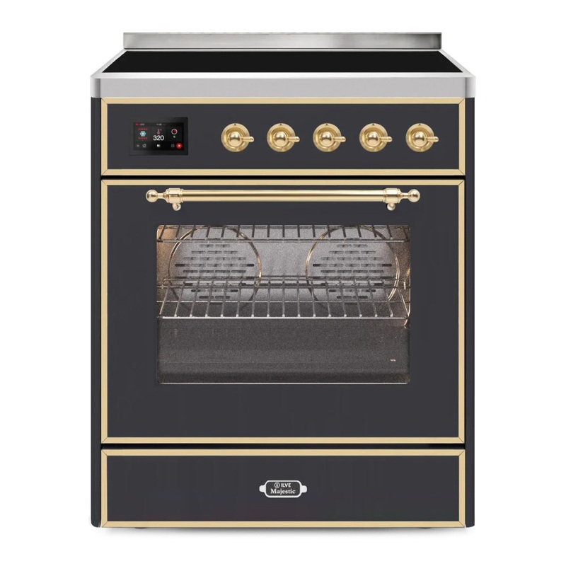 ILVE UMI30NE3MGG Majestic II 30" Induction Range (Triple Glass Door, Graphite Matte, Brass)