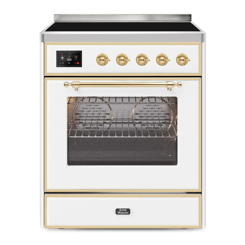 ILVE UMI30NE3WHG Majestic II 30" Induction Range (Triple Glass Door, White, Brass)