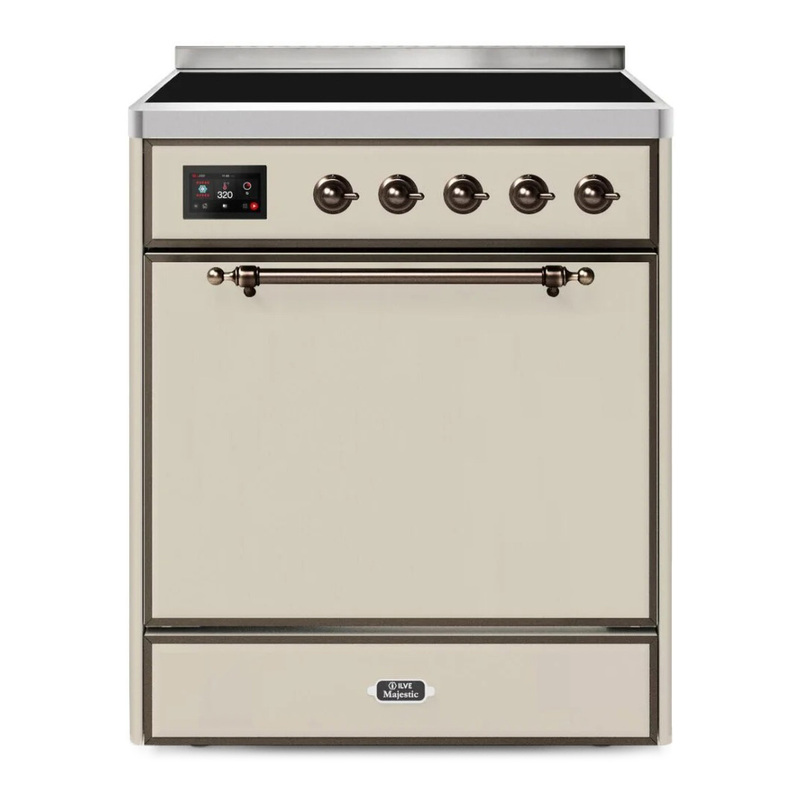 ILVE UMI30QNE3AWB Majestic II 30" Induction Range (Solid Door, Antique White, Bronze)