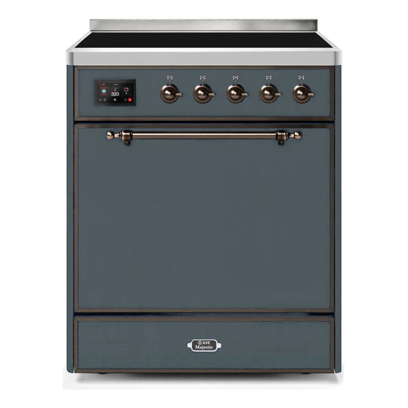 ILVE UMI30QNE3BGB Majestic II 30" Induction Range (Solid Door, Blue Grey, Bronze)