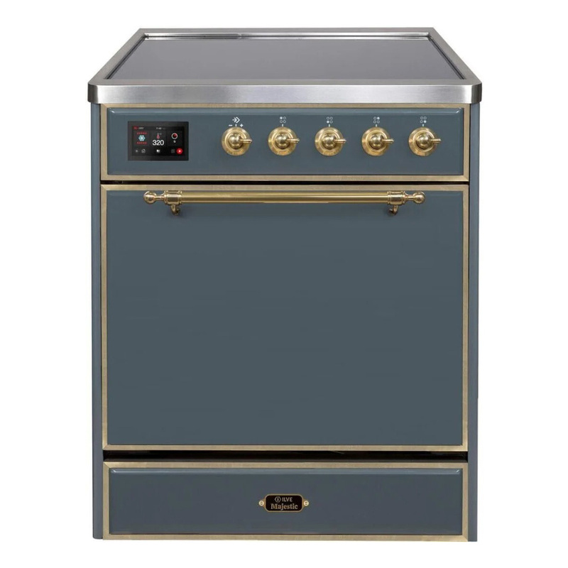 ILVE UMI30QNE3BGG Majestic II 30" Induction Range (Solid Door, Blue Grey, Brass)