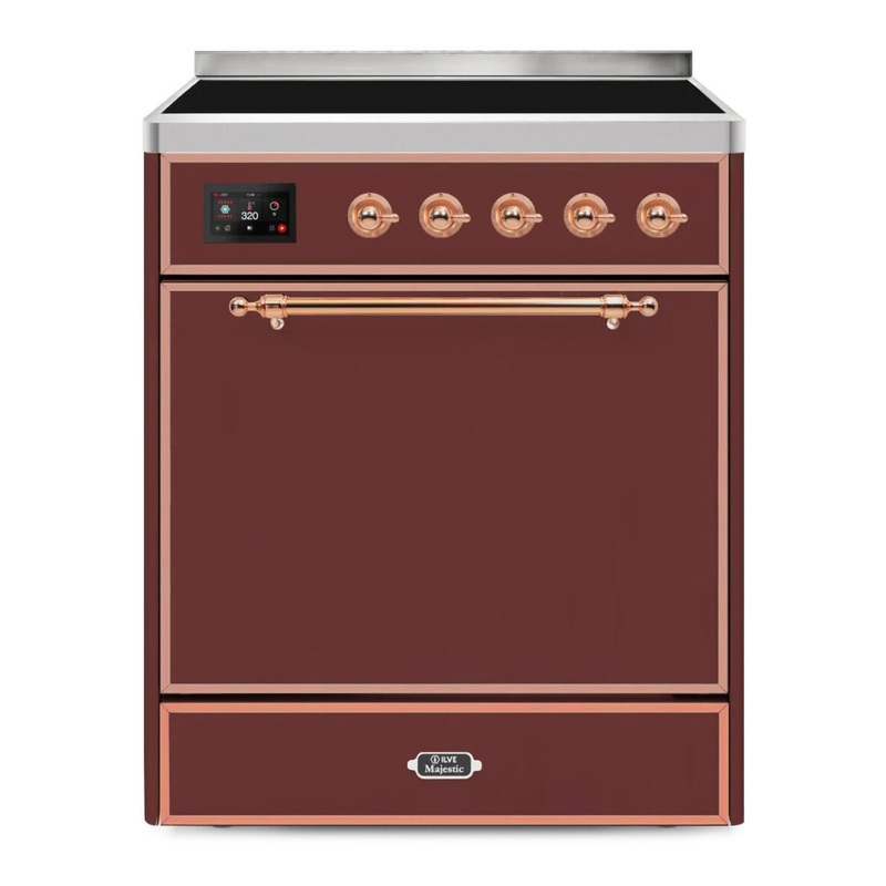 ILVE UMI30QNE3BUP Majestic II 30" Induction Range (Solid Door, Burgundy, Copper)