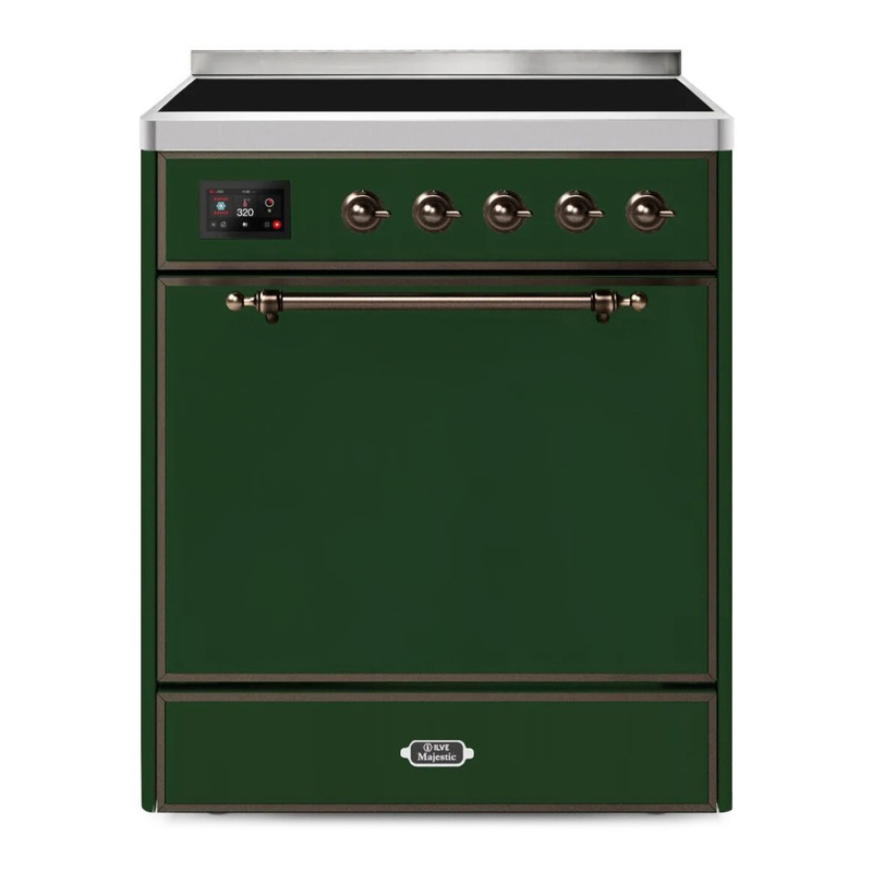 ILVE UMI30QNE3EGB Majestic II 30" Induction Range (Solid Door, Emerald Green, Bronze)