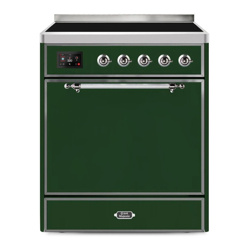 ILVE UMI30QNE3EGC Majestic II 30" Induction Range (Solid Door, Emerald Green, Chrome)