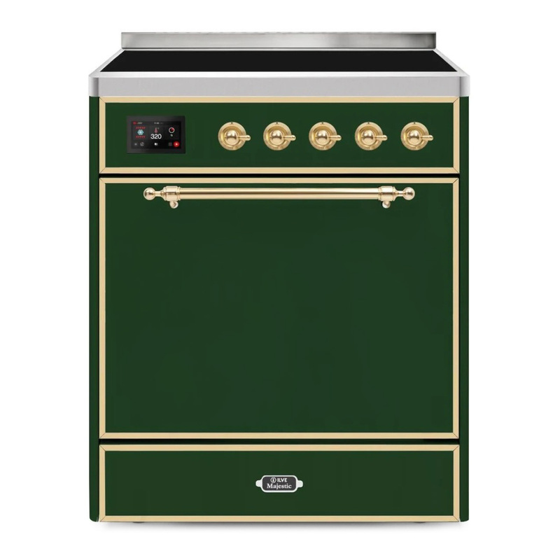 ILVE UMI30QNE3EGG Majestic II 30" Induction Range (Solid Door, Emerald Green, Brass)