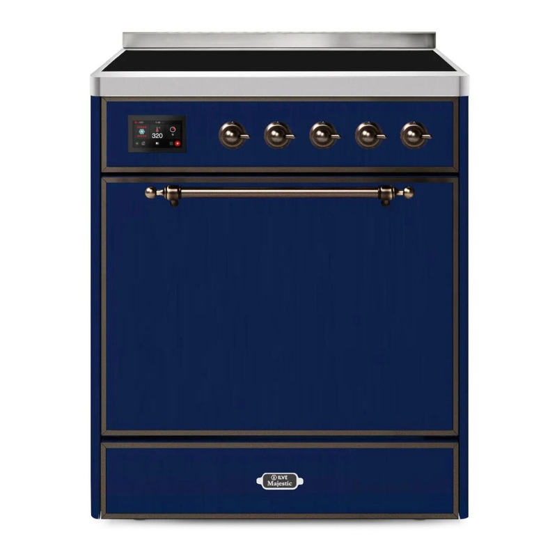 ILVE UMI30QNE3MBB Majestic II 30" Induction Range (Solid Door, Midnight Blue, Bronze)