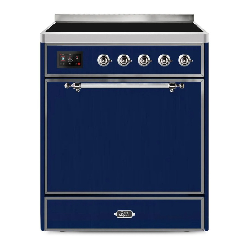 ILVE UMI30QNE3MBC Majestic II 30" Induction Range (Solid Door, Midnight Blue, Chrome)