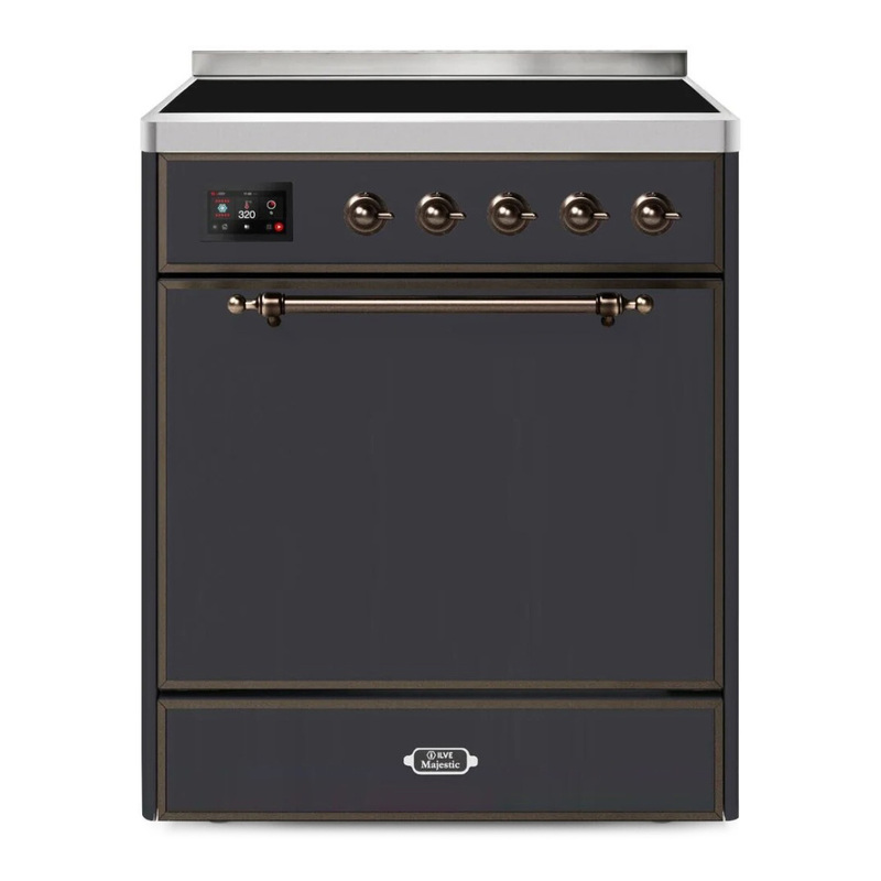 ILVE UMI30QNE3MGB Majestic II 30" Induction Range (Solid Door, Graphite Matte, Bronze)