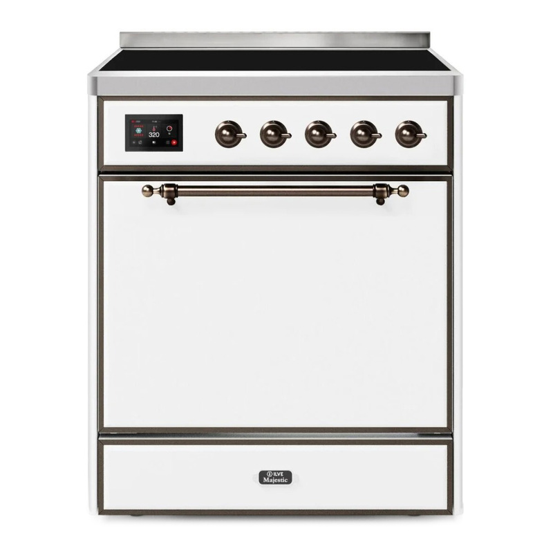 ILVE UMI30QNE3WHB Majestic II 30" Induction Range (Solid Door, White, Bronze)