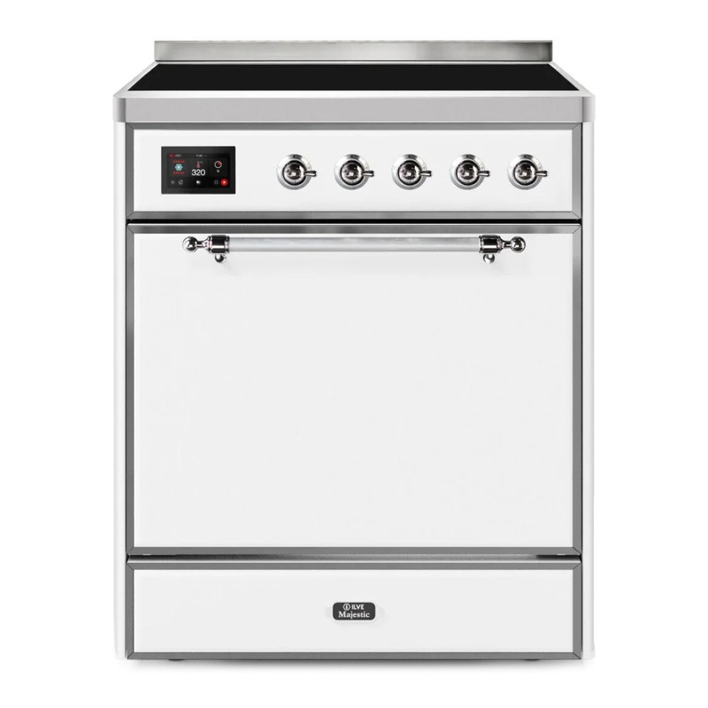 ILVE UMI30QNE3WHC Majestic II 30" Induction Range (Solid Door, White, Chrome)