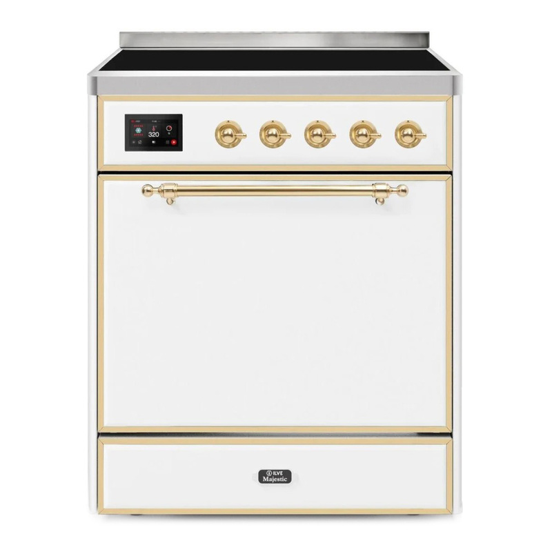 ILVE UMI30QNE3WHG Majestic II 30" Induction Range (Solid Door, White, Brass)