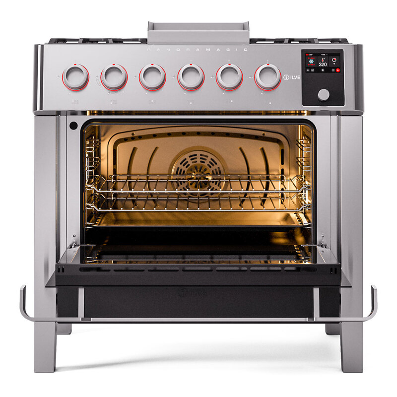 ILVE_UPM09FDS3SS_Panoramagic_Dual_Fuel_Range_oven_door_opened