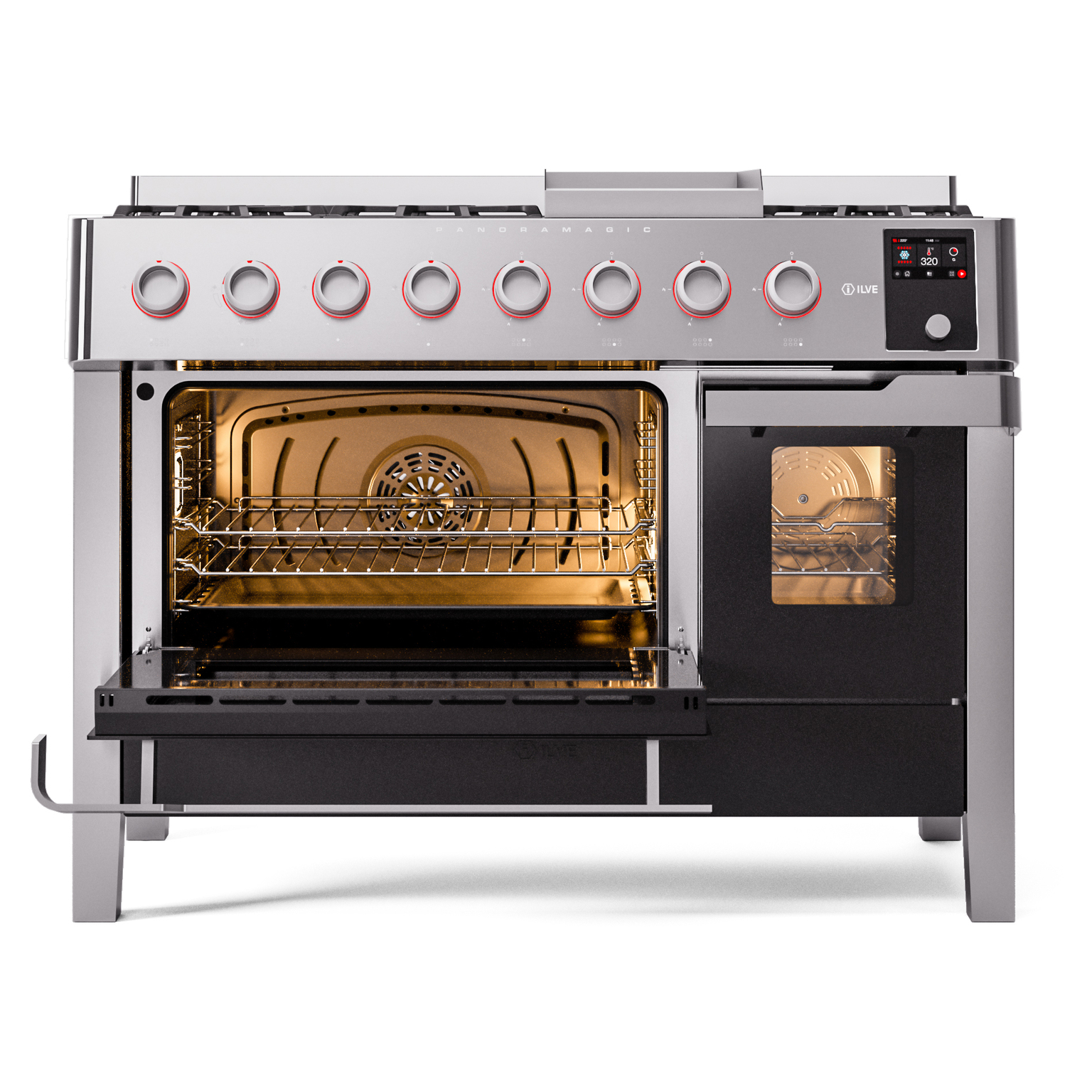ILVE UPM12FDS3SS Panoramagic 48" Dual Fuel Range, main oven door opened