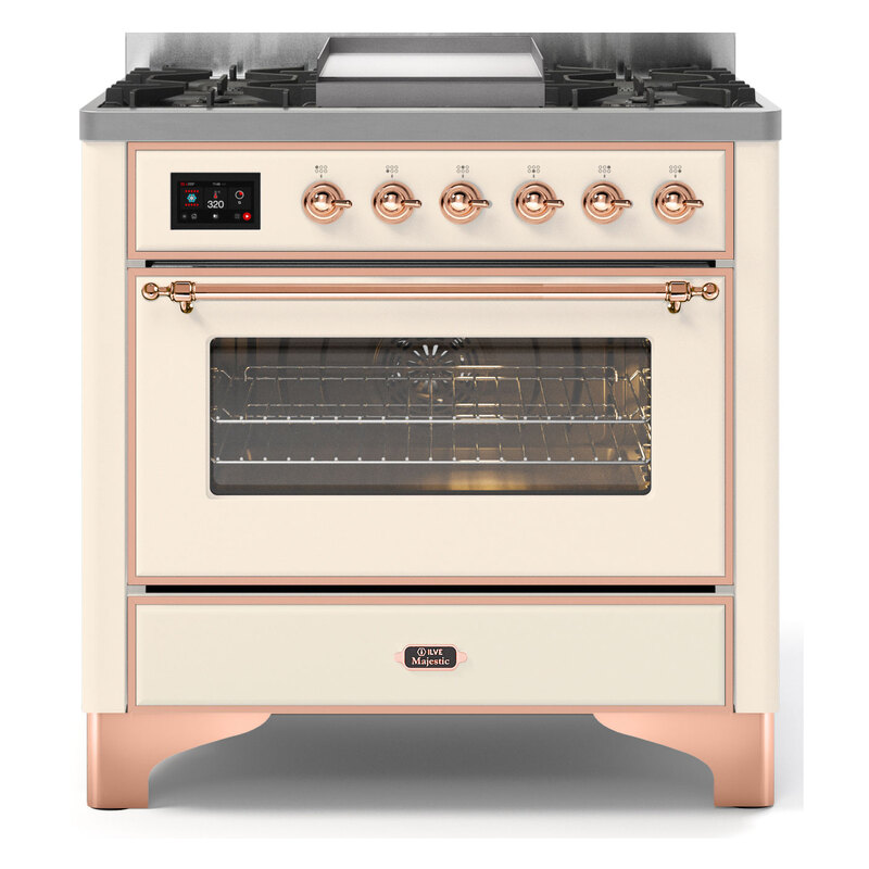 ILVE UM09FDNS3AWPLP Majestic II 36" Dual Fuel Range  (Antique White, Copper, Liquid Propane, Triple Glass Door)