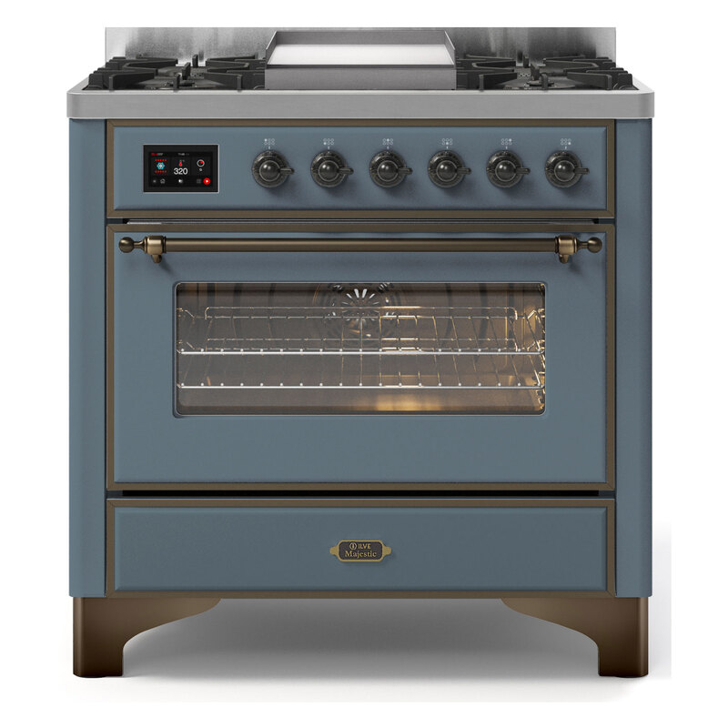 ILVE UM09FDNS3BGBLP Majestic II 36" Dual Fuel Range  (Blue Grey, Burnished, Liquid Propane, Triple Glass Door)