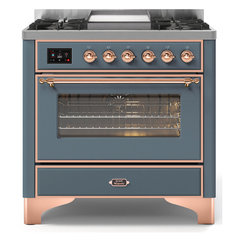 ILVE UM09FDNS3BGPLP Majestic II 36" Dual Fuel Range  (Blue Grey, Copper, Liquid Propane, Triple Glass Door)