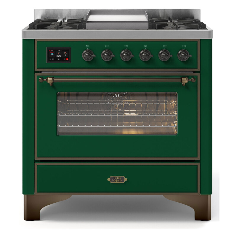 ILVE UM09FDNS3EGBLP Majestic II 36" Dual Fuel Range  (Emerald Green, Burnished, Liquid Propane, Triple Glass Door)