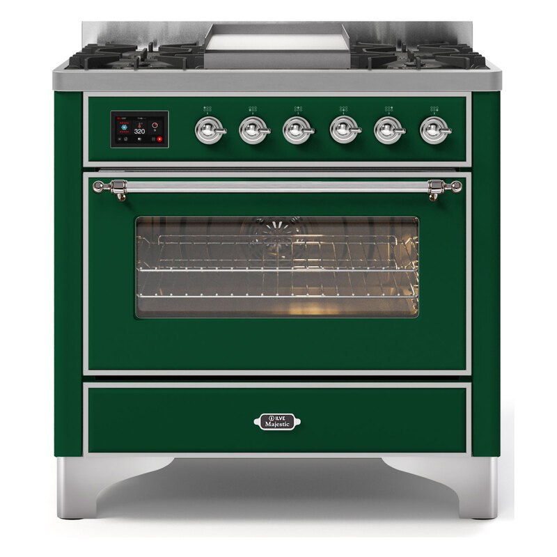 ILVE UM09FDNS3EGCLP Majestic II 36" Dual Fuel Range  (Emerald Green, Chrome, Liquid Propane, Triple Glass Door)