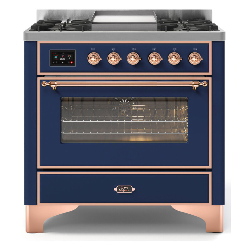 ILVE UM09FDNS3MBPLP Majestic II 36" Dual Fuel Range  (Midnight Blue, Copper, Liquid Propane, Triple Glass Door)