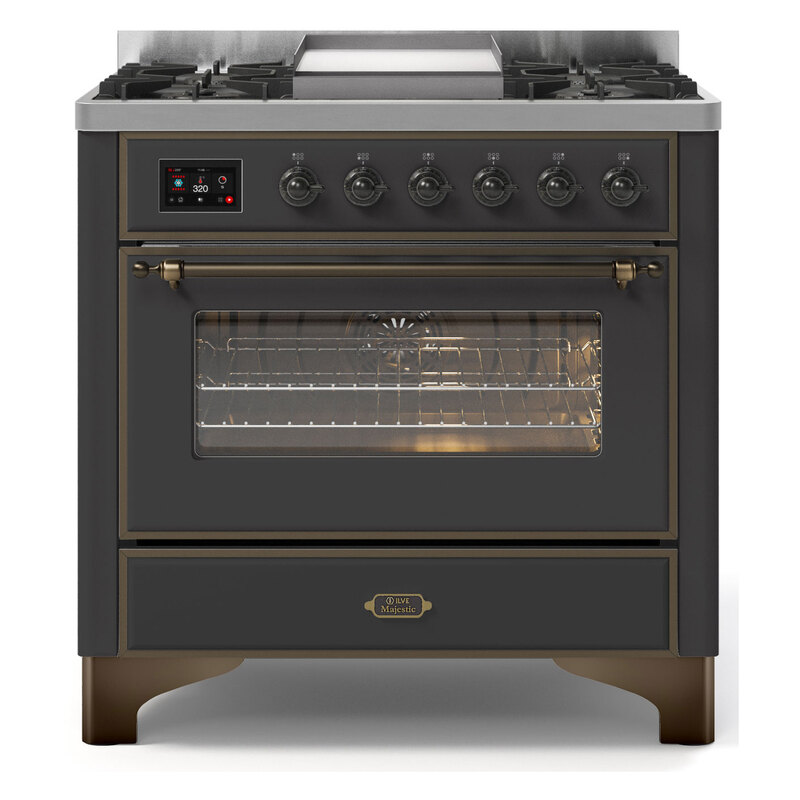 ILVE UM09FDNS3MGBLP Majestic II 36" Dual Fuel Range  (Graphite Matte, Burnished, Liquid Propane, Triple Glass Door)