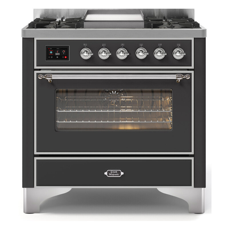 ILVE UM09FDNS3MGCLP Majestic II 36" Dual Fuel Range  (Graphite Matte, Chrome, Liquid Propane, Triple Glass Door)