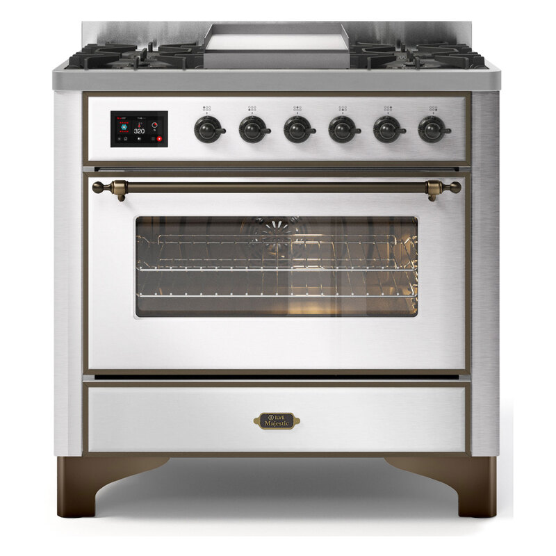 ILVE UM09FDNS3SSBLP Majestic II 36" Dual Fuel Range  (Stainless Steel, Burnished, Liquid Propane, Triple Glass Door)