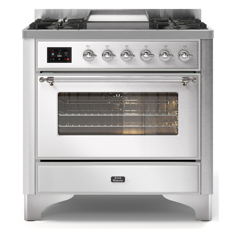 ILVE UM09FDNS3SSCLP Majestic II 36" Dual Fuel Range  (Stainless Steel, Chrome, Liquid Propane, Triple Glass Door)