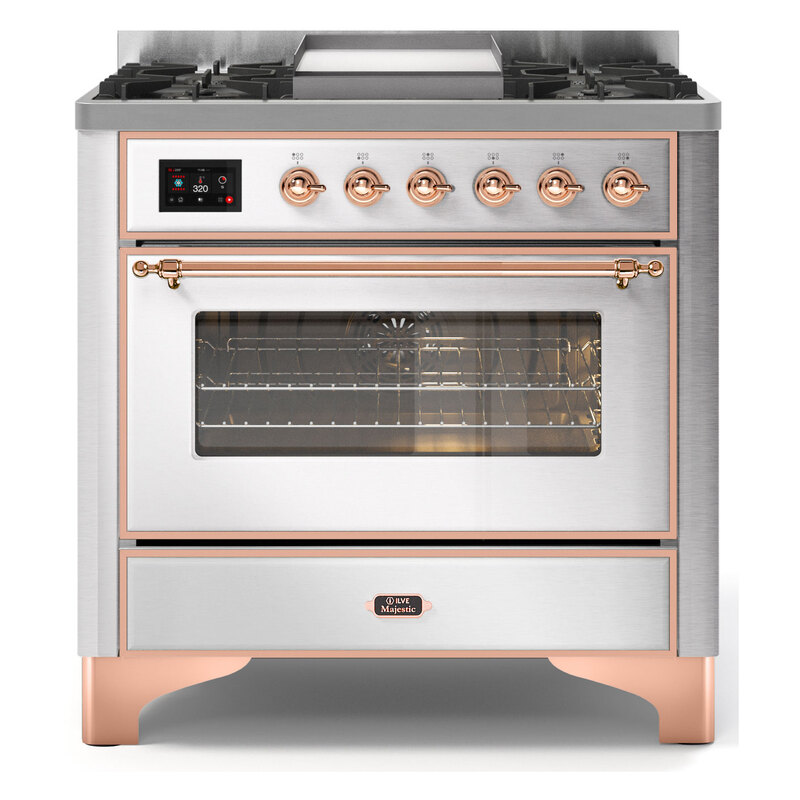 ILVE UM09FDNS3SSPLP Majestic II 36" Dual Fuel Range  (Stainless Steel, Copper, Liquid Propane, Triple Glass Door)