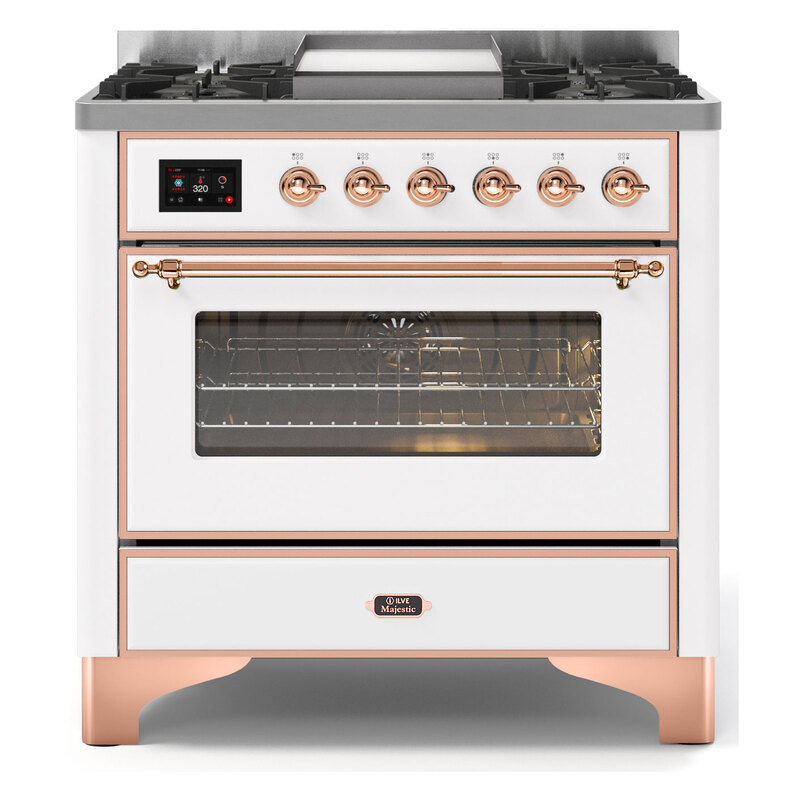 ILVE UM09FDNS3WHPLP Majestic II 36" Dual Fuel Range  (White, Copper, Liquid Propane, Triple Glass Door)