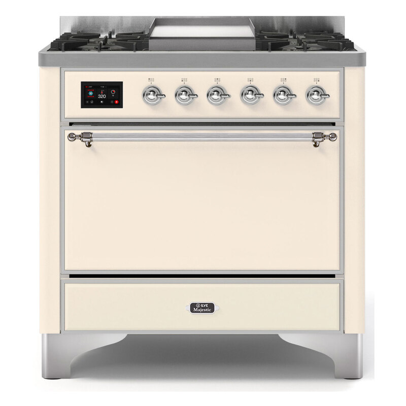 ILVE UM09FDQNS3AWCLP Majestic II 36" Dual Fuel Range  (Antique White, Chrome, Liquid Propane, Solid Door)