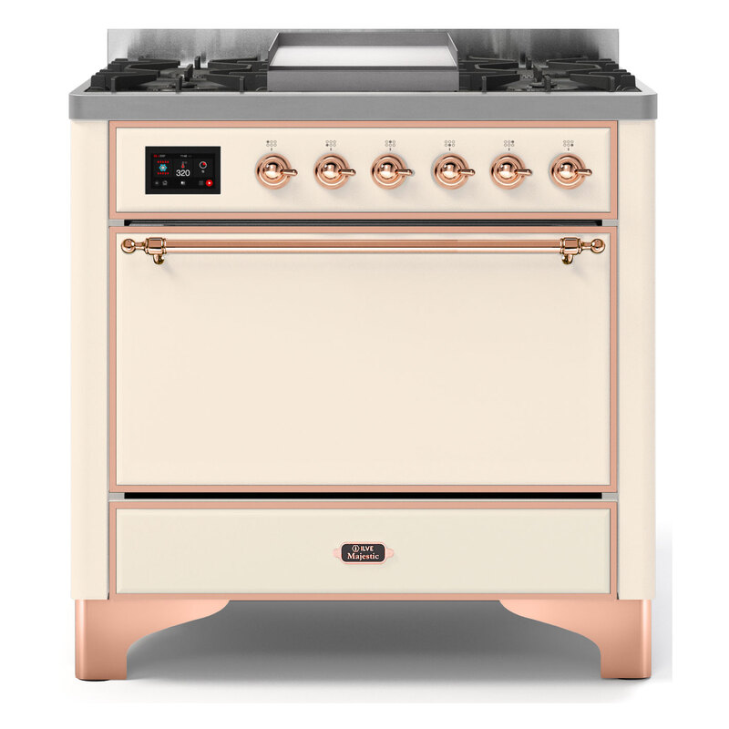 ILVE UM09FDQNS3AWPLP Majestic II 36" Dual Fuel Range  (Antique White, Copper, Liquid Propane, Solid Door)