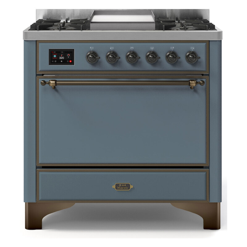 ILVE UM09FDQNS3BGBLP Majestic II 36" Dual Fuel Range  (Blue Grey, Burnished, Liquid Propane, Solid Door)