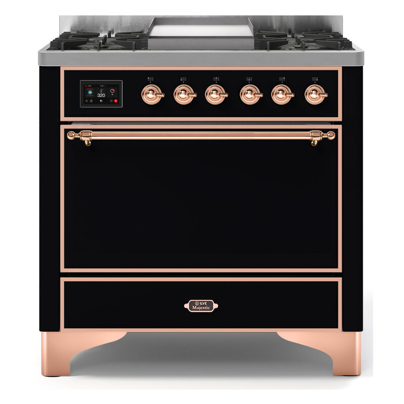 ILVE UM09FDQNS3BKPLP Majestic II 36" Dual Fuel Range  (Glossy Black, Copper, Liquid Propane, Solid Door)