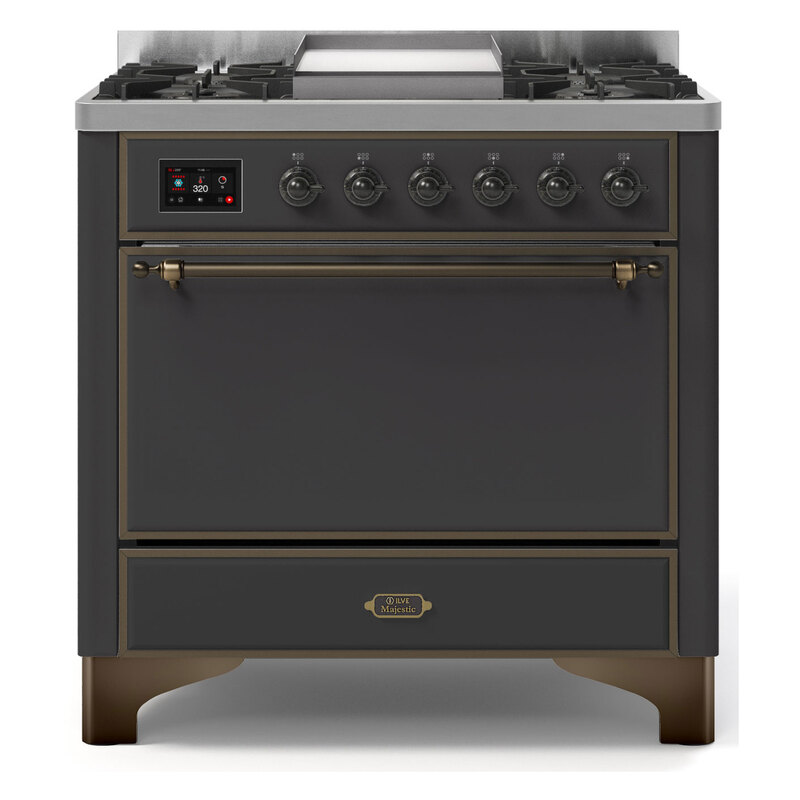 ILVE UM09FDQNS3MGBLP Majestic II 36" Dual Fuel Range  (Graphite Matte, Burnished, Liquid Propane, Solid Door)