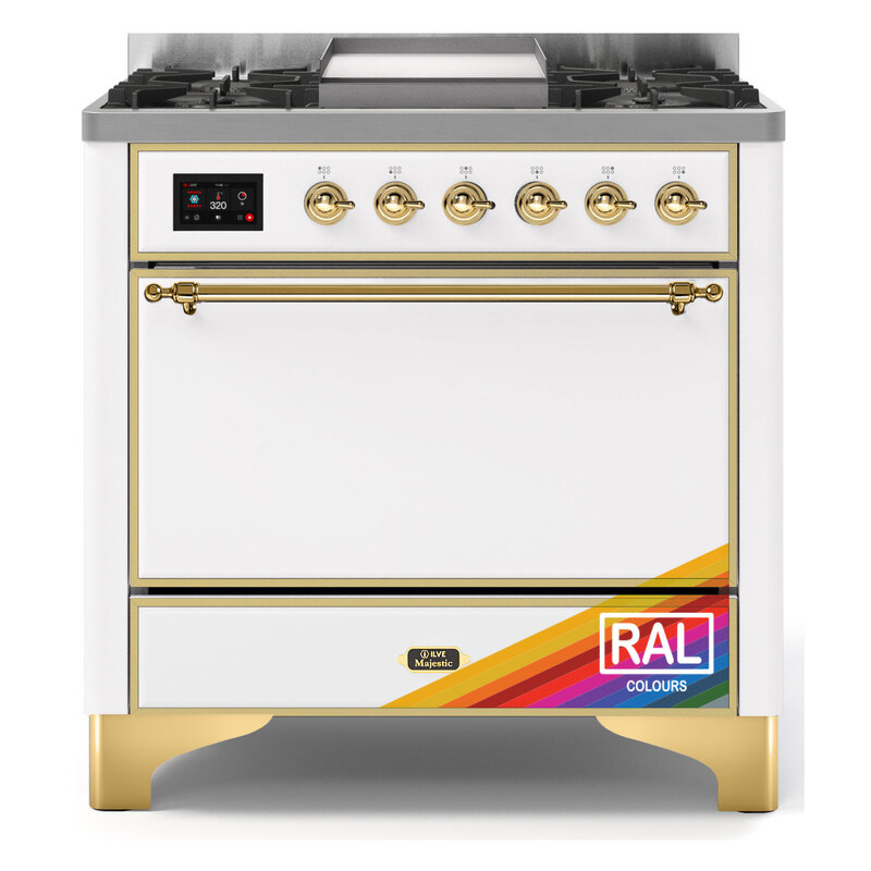 ILVE UM09FDQNS3RAGLP Majestic II 36" Dual Fuel Range  (RAL, Brass, Liquid Propane, Solid Door)