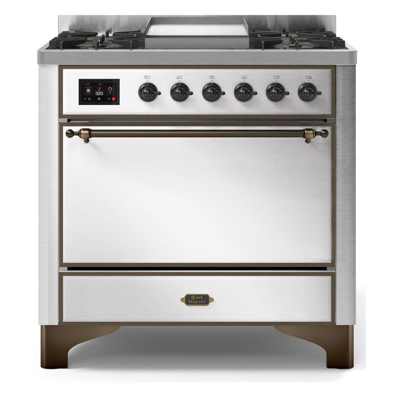 ILVE UM09FDQNS3SSBLP Majestic II 36" Dual Fuel Range  (Stainless Steel, Burnished, Liquid Propane, Solid Door)