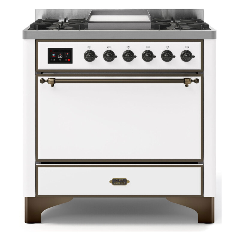 ILVE UM09FDQNS3WHBLP Majestic II 36" Dual Fuel Range  (White, Burnished, Liquid Propane, Solid Door)