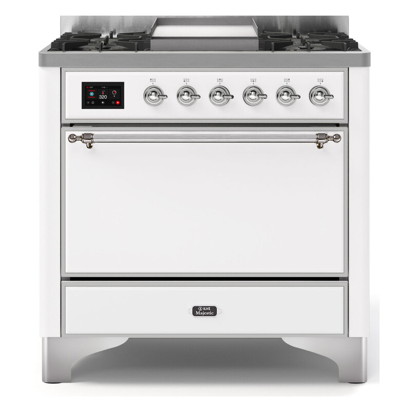 ILVE UM09FDQNS3WHCLP Majestic II 36" Dual Fuel Range  (White, Chrome, Liquid Propane, Solid Door)