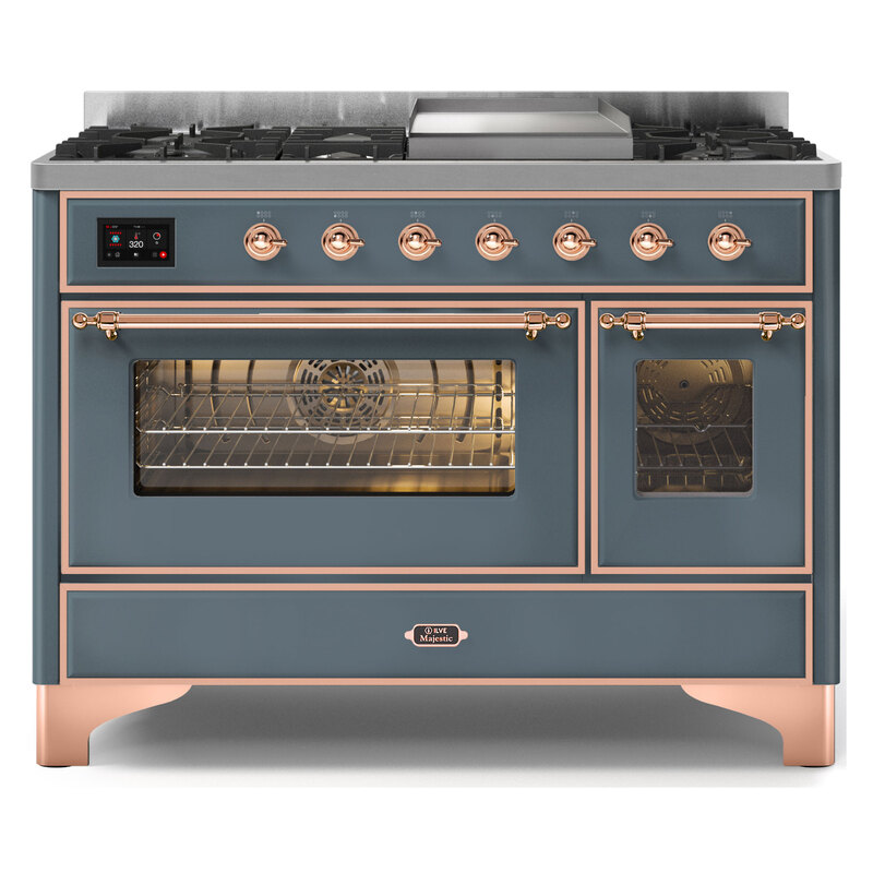 ILVE UM12FDNS3BGPLP Majestic II 48" Dual Fuel Range (Liquid Propane, Triple Glass Door, Blue Grey, Copper)