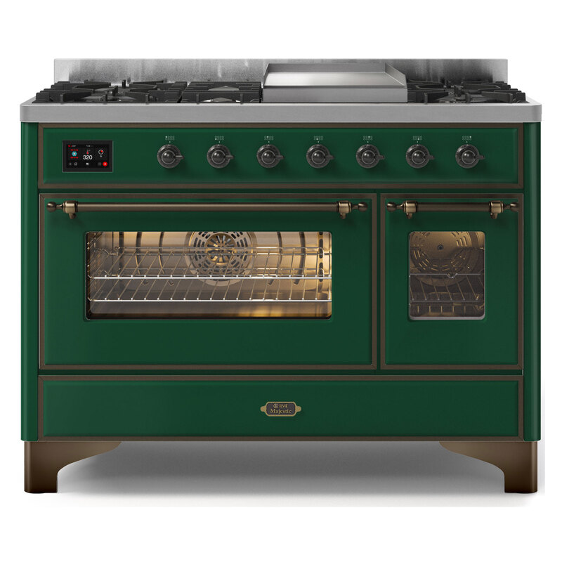 ILVE UM12FDNS3EGBLP Majestic II 48" Dual Fuel Range (Liquid Propane, Triple Glass Door, Emerald Green, Burnished)