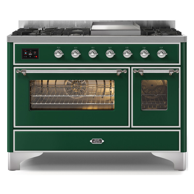 ILVE UM12FDNS3EGCLP Majestic II 48" Dual Fuel Range (Liquid Propane, Triple Glass Door, Emerald Green, Chrome)