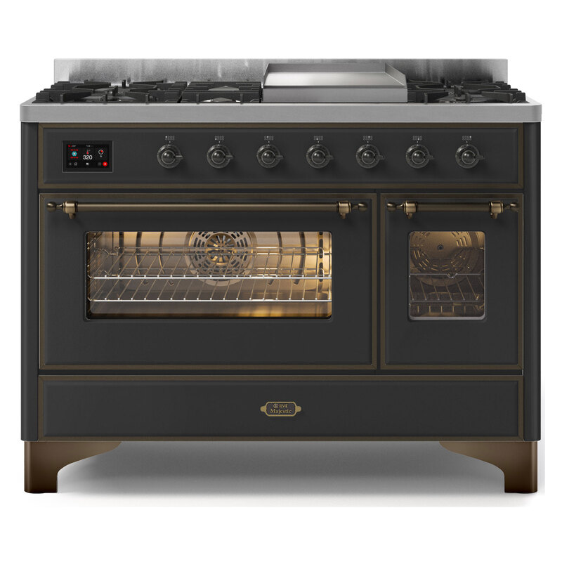 ILVE UM12FDNS3MGBLP Majestic II 48" Dual Fuel Range (Liquid Propane, Triple Glass Door, Graphite Matte, Burnished)